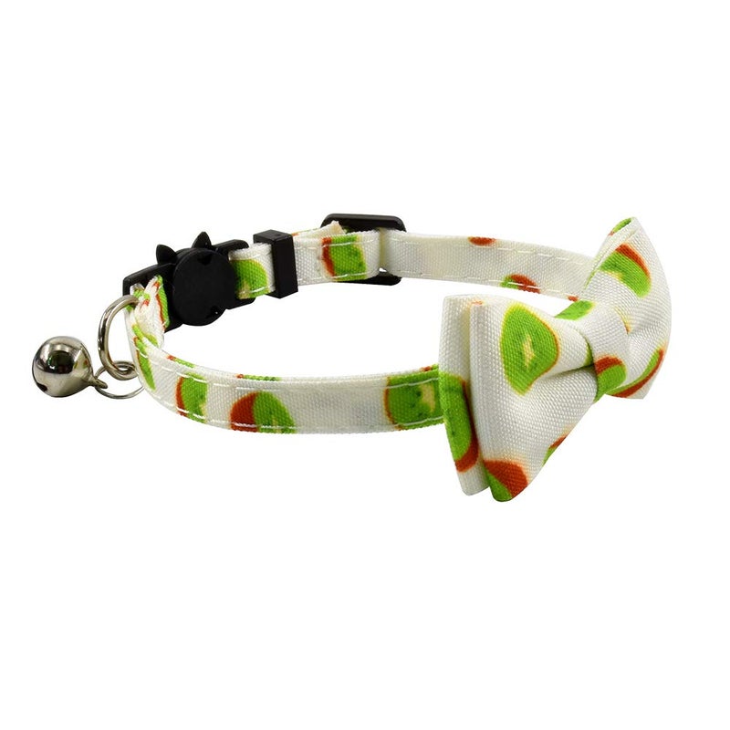 Ximipet Cat Collar Bow Tie with Bell, Breakaway Kitten Collar, Lemon/Apple/Kiwi/Banana/Cherry/Strawberry/Pineapple Fruits Design, Cool Cat Collar Bowtie with Quick Release Adjustable 7.5-11in (Kiwi) - Image 2